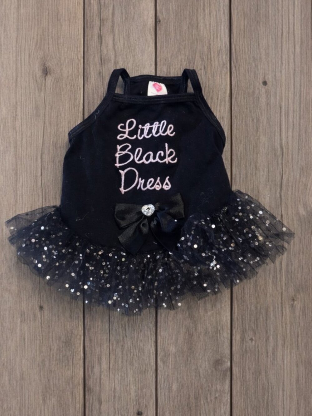Small dog "Little black dress" with ruffles and sparkles.